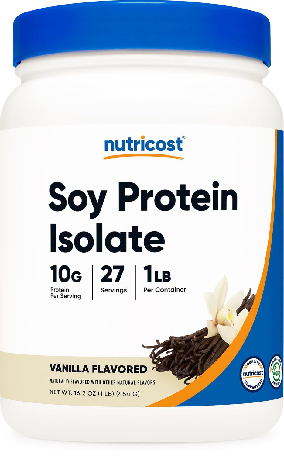 Nutricost Soy Protein Isolate Powder, 1 LB Vanilla - 10 Grams of Protein Per Serving, Vegan, GMO-Free &amp; Gluten Free