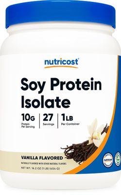 Nutricost Soy Protein Isolate Powder, 1 LB Vanilla - 10 Grams of Protein Per Serving, Vegan, GMO-Free &amp; Gluten Free
