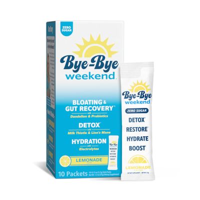 Bye-Bye Weekend Recovery &amp; Hydration Drink Mix - Electrolytes, Probiotics, Vitamins for Liver &amp; Gut - Goodbye Fatigue, Brain Fog - Zero Sugar Lemonade Powder - 10 Pack