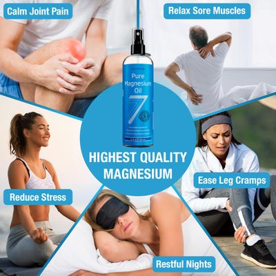 Seven Minerals, Pure Magnesium Oil Spray - Big 12 oz (Lasts 9 Months) - USP Grade Magnesium Spray for Feet and Body, No Unhealthy Trace Minerals - from Ancient Underground Permian Seabed in USA