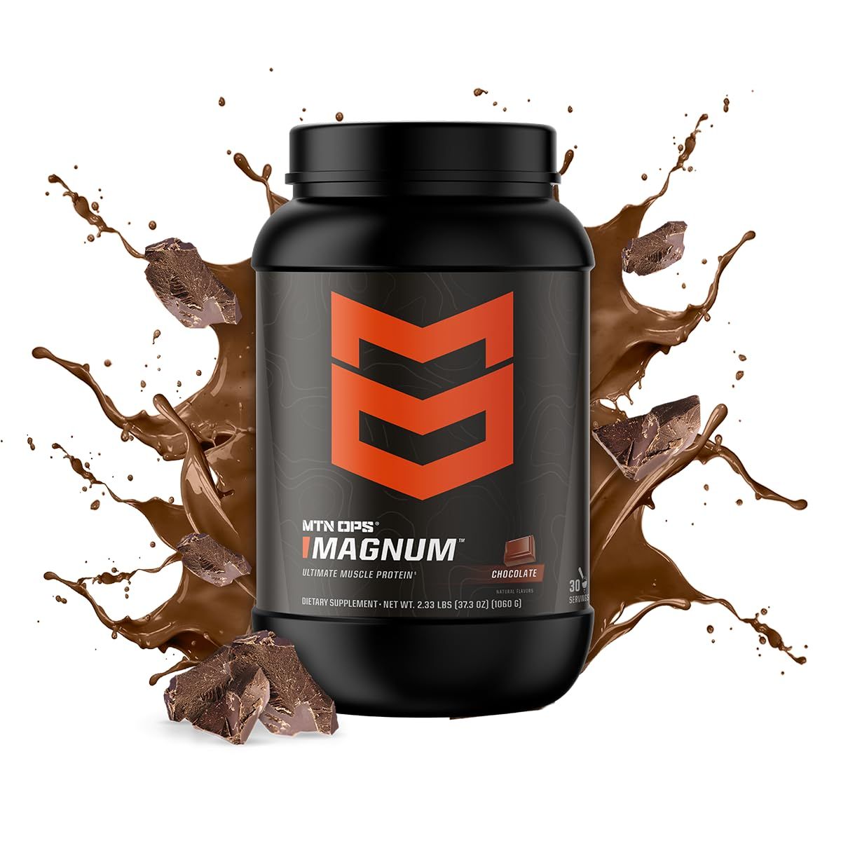MTN OPS Magnum Chocolate Protein Powder, 23g of Whey Isolate Protein &amp; Milk Protein with BCAAs, Zero Sugar &amp; Gluten Free 30-Serving Tub
