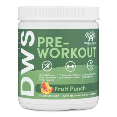 Pre Workout Powder for Men &amp; Women (30 Servings of Caffeine, Beta Alanine, L-Citrulline, Dynamine, L-Theanine, Taurine, Theacrine, &amp; More) Preworkout Powder with Scoop by Double Wood (Fruit Punch)