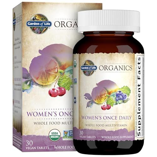Garden of Life Organics Multivitamin for Women - Women&#39;s Once Daily Multi - Whole Food Multi with Iron, Biotin, Vegan Organic Womens Multivitamin for Health, Energy Hair Skin and Nails, 30 Tablets