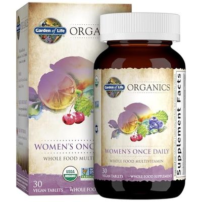 Garden of Life Organics Multivitamin for Women - Women&#39;s Once Daily Multi - Whole Food Multi with Iron, Biotin, Vegan Organic Womens Multivitamin for Health, Energy Hair Skin and Nails, 30 Tablets