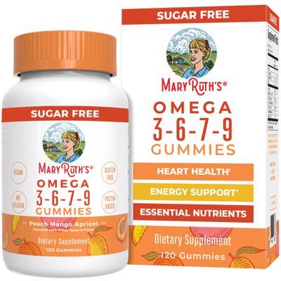 Vegan Omega 3 6 7 9 Gummies by MaryRuth&#39;s | Up to 4 Month Supply | Omega 3 Supplement with Flaxseed Oil | Omega 3 Gummies | No Fish Taste | Non-GMO | 120 Count