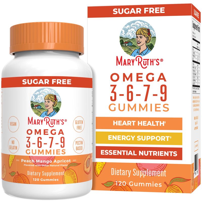 Vegan Omega 3 6 7 9 Gummies by MaryRuth&#39;s | Up to 4 Month Supply | Omega 3 Supplement with Flaxseed Oil | Omega 3 Gummies | No Fish Taste | Non-GMO | 120 Count