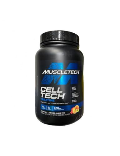 Creatine Monohydrate Powder MuscleTech Cell-Tech Creatine Powder Post Workout Recovery Drink Muscle Builder for Men &amp; Women Musclebuilding Supplements Tropical Citrus Punch, 3 lbs (27 Serv)
