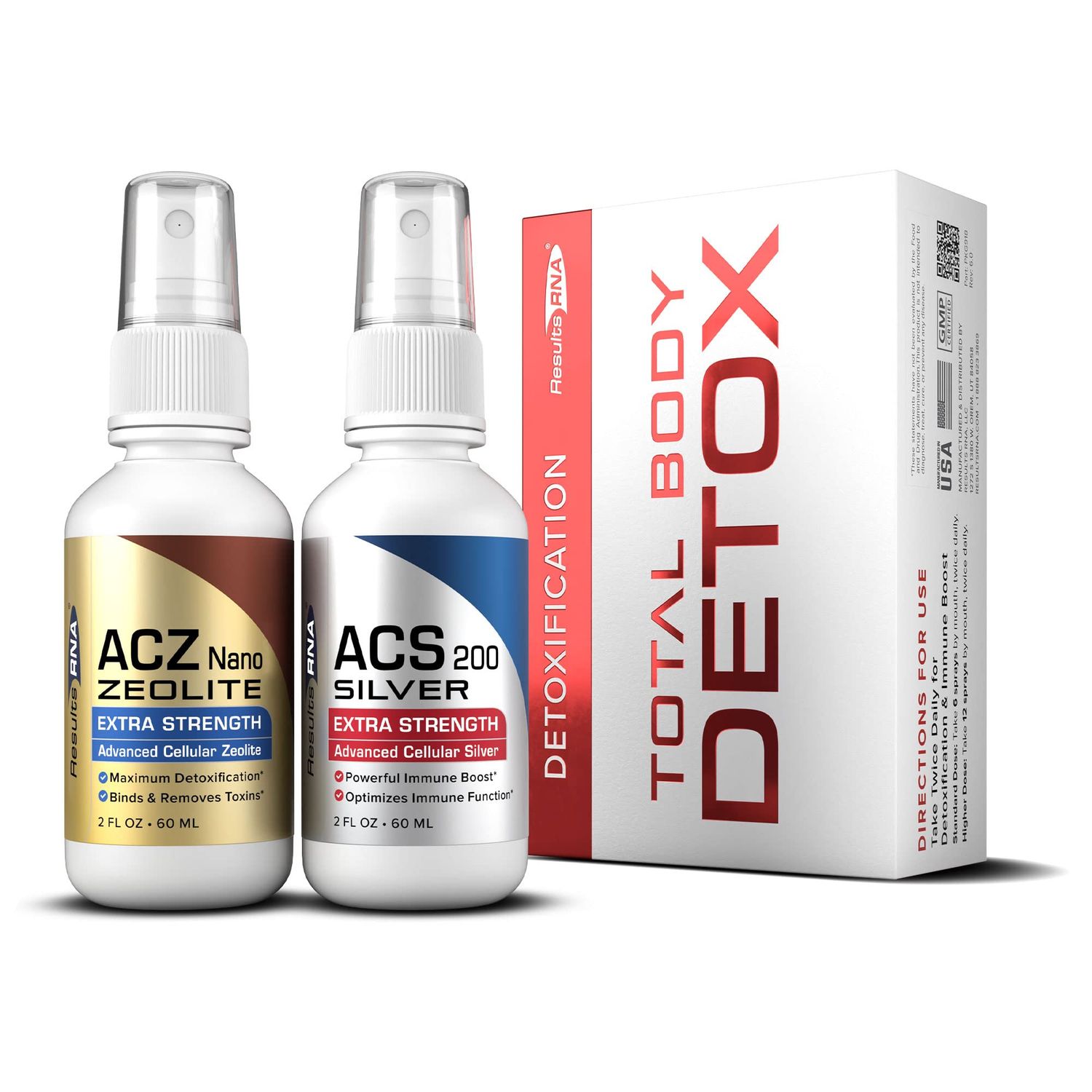 Results RNA - Total Body Detox Extra Strength System - ACS 200 Silver &amp; ACZ Nano Zeolite are Clinically Proven to Detoxify &amp; Boost Immunity. Recommended by Doctors Worldwide (2 oz)