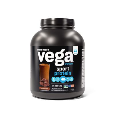 Vega Sport Premium Vegan Protein Powder Chocolate(45 Servings) 30g Plant Based Protein,5g BCAAs,Dairy Free,Gluten Free,Non GMO,Pea Protein for Women and Men,4lbs 5.9Oz(Packaging May Vary)