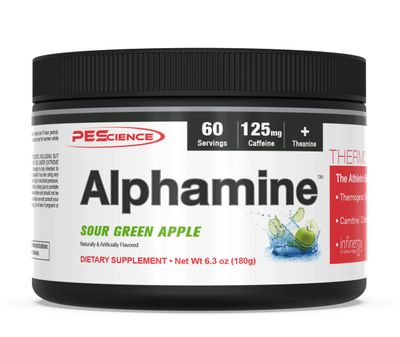 PEScience Alphamine, Sour Green Apple, 60 Scoops, Thermogenic Energy Powder with L-Carnitine