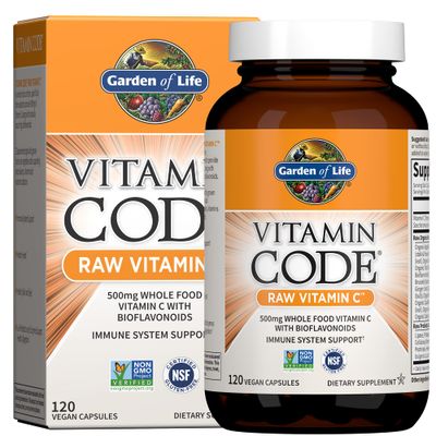 Garden of Life Raw Vitamin Code Vitamin C, 120 Vegan Capsules, 500mg Whole Food Vitamin C Supplements with Bioflavonoids, Fruits &amp; Veggies, Probiotics, Gluten Free for Adults