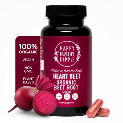 Organic Beet Root Capsules [1,300mg Superfood] - Blood Pressure Support Supplements, Beet Root Powder - Nitric Oxide Supplement, Blood Flow &amp; Blood Circulation | Antioxidant, Brain Food | Vegan, 60 Ct