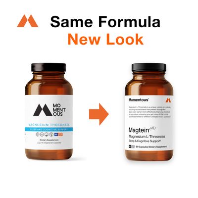 Momentous Magtein Magnesium L-Threonate 145mg - Magnesium Threonate Supplement for Cognitive Function &amp; Rest Support - Magnesium L Threonate Capsules, 30 Servings (Package May Vary)