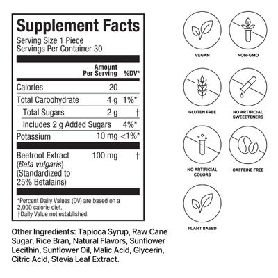 humanN SuperBeets CardiO2 Beet Energy Chews - Betalains Compound to Support Heart Healthy Energy &amp; Blood Flow - Plant Based - No Caffeine or Stimulants - Grape Cherry Flavor - 30 Servings