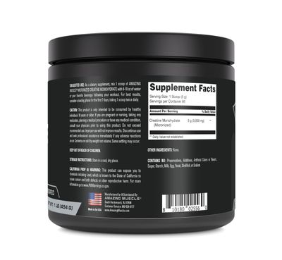 Amazing Muscle Micronized Creatine Monohydrate | 90 Servings | 5000 Mg per Serving | 1 Lb (454 Grams) | Ideal Pre & Post Workout Supplement | Unflavored (1 Pack)