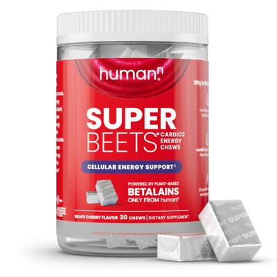 humanN SuperBeets CardiO2 Beet Energy Chews - Betalains Compound to Support Heart Healthy Energy &amp; Blood Flow - Plant Based - No Caffeine or Stimulants - Grape Cherry Flavor - 30 Servings