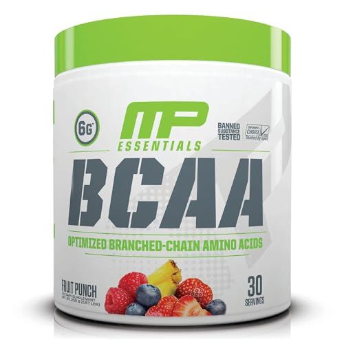 MusclePharm Essentials BCAA Powder, Pre &amp; Post Workout Recovery Drink, Supports Muscle Recovery &amp; Energy, Essential Amino Acids, 30 Serv, Fruit Punch