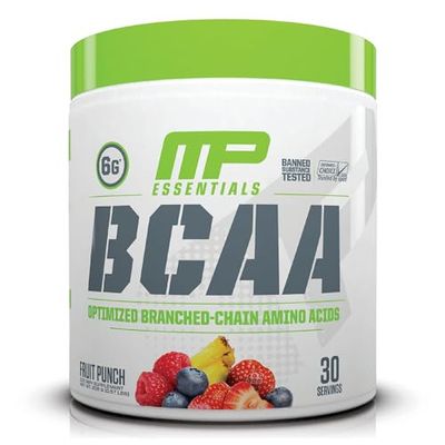 MusclePharm Essentials BCAA Powder, Pre &amp; Post Workout Recovery Drink, Supports Muscle Recovery &amp; Energy, Essential Amino Acids, 30 Serv, Fruit Punch