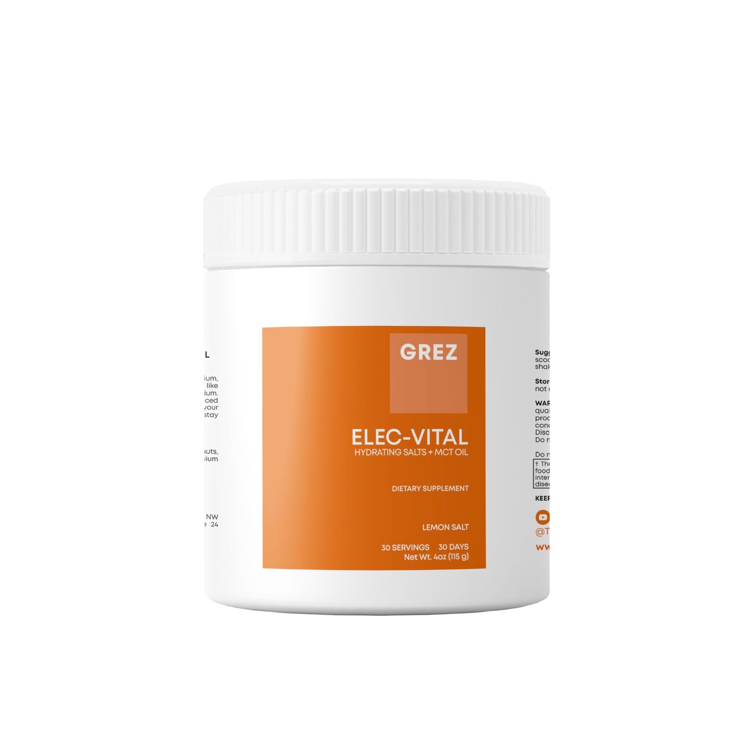 GREZ ELEC-Vital Electrolytes Powder No Sugar - Hydration Powder, Keto Electrolytes No Sugar - Complete Mineral Support, Sodium, Potassium, Magnesium, Zinc - - 30 Servings