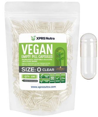 XPRS Nutra Size 0 Empty Capsules - 100 Clear Count Empty Vegan Capsules - Vegetarian Empty Pill Capsules - DIY Vegetable Capsule Filling -Veggie Pills