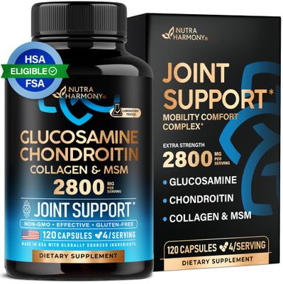 Glucosamine Chondroitin MSM Collagen | FSA HSA Eligible | Joint Support Supplement 2800 mg | Made in USA | FSA Approved Product Items | Flexibility Nutritional Vitamins | For Men &amp; Women, 120 Capsules