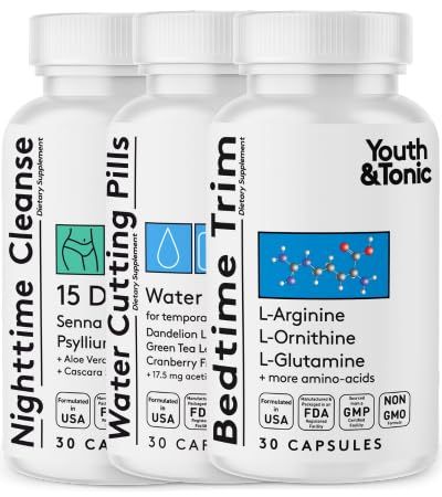 Youth &amp; Tonic Sculpt Lean Cleanse - Feel Lighter &amp; More Toned, Water Weight &amp; Bloating Relief, Detox &amp; Fluid Loss Support - Bedtime Trim, 15 Day Colon Cleanser, 90 Pills for Metabolism &amp; Defined Body