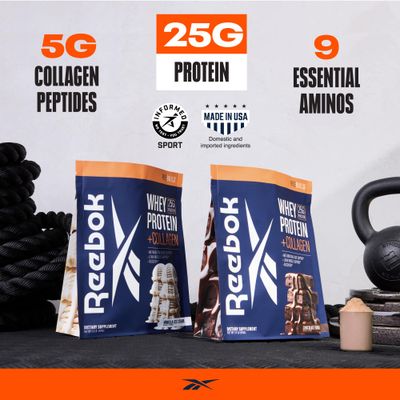 Reebok ReeBuild Whey Protein + Collagen | 25g Protein, 9 Essential Amino Acids | Muscle Growth, Joint Health | Metabolism & Gut Support | Athletic Recovery | Vanilla Ice Cream