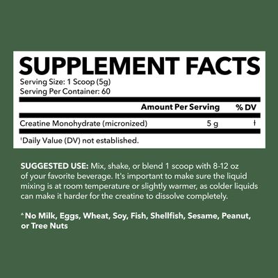 Micronized Creatine Monohydrate Powder - Post Workout Recovery Powder - Muscle, Strength and Energy Production - 5g Unflavored, Non-GMO, Vegan and Gluten Free Creatine Powder for Men - 60 Servings