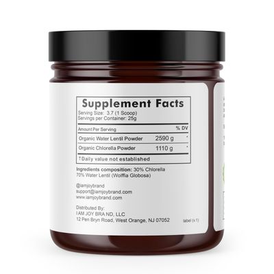 I Am Joy co. Water Lentil Protein Powder | Best Source of B12 Vitamin | aka Duckweed | with Organic Chlorella | Sugar Free | Rapid Energy Booster | Sustainably Farmed | 100% Recyclable 10oz Jar