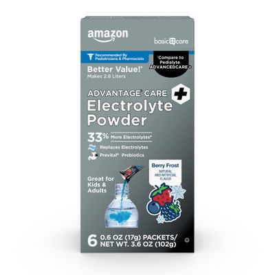 Amazon Basic Care Advantage Care Electrolyte Powder Packets for Rehydration, Berry Frost, 6 Count