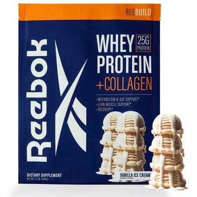 Reebok ReeBuild Whey Protein + Collagen | 25g Protein, 9 Essential Amino Acids | Muscle Growth, Joint Health | Metabolism &amp; Gut Support | Athletic Recovery | Vanilla Ice Cream