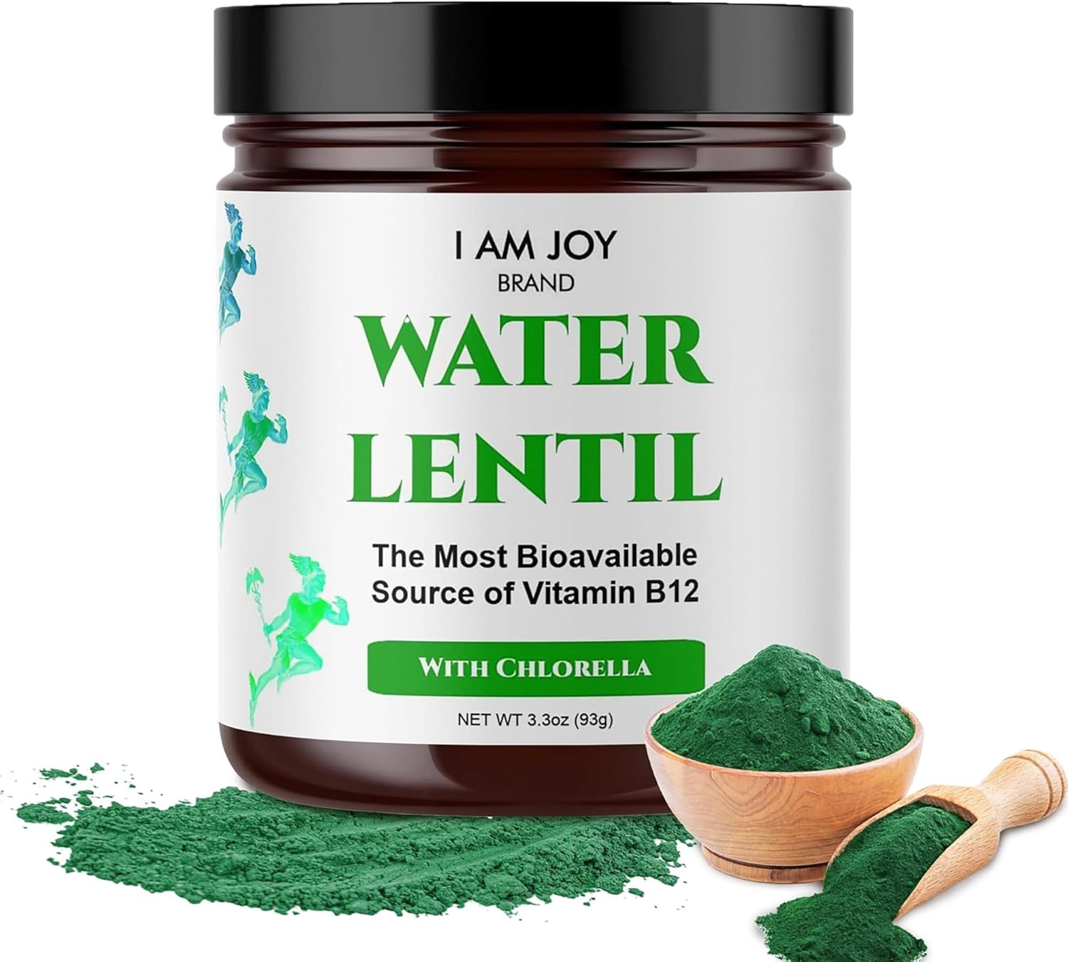 I Am Joy co. Water Lentil Protein Powder | Best Source of B12 Vitamin | aka Duckweed | with Organic Chlorella | Sugar Free | Rapid Energy Booster | Sustainably Farmed | 100% Recyclable 10oz Jar