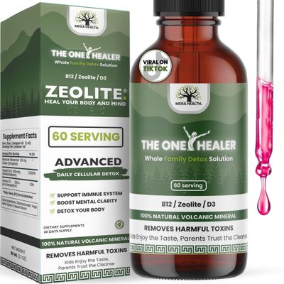 The One Healer Zeolite Detox Drops - Advanced Liquid Cleanse for Kids &amp; Adults, Gentle Heavy Metal Detox, Gut Health &amp; Immune Support, Natural Vitamin B12 &amp; D3 Supplement, 60 Servings