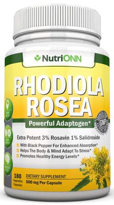 NutriONN Rhodiola Rosea - 500mg - 180 Vegan Capsules - 3% Rosavin 1% Salidroside Extract - Non-GMO - with Black Pepper for Enhanced Absorption - 6 Month Supply - Supplement for Energy &amp; Stamina