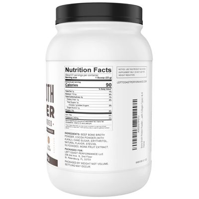 Bone Broth Protein Powder, Chocolate, Grass Fed 2lbs, 42 servings 16g protein, 13g Collagen. Low Carb, 2 net Carb, Dairy Free, Keto Friendly Bone Broth Protein Supplement with Collagen Types I & III