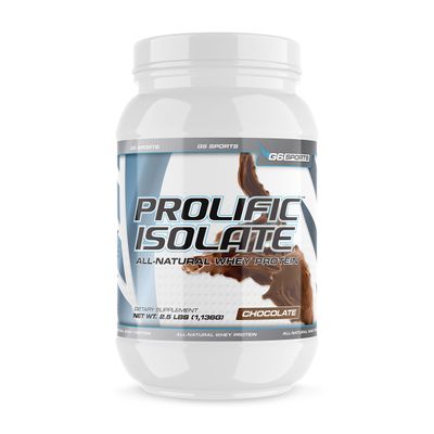 G6 Sports Nutrition Prolific Isolate All Natural Whey Protein Isolate (Gluten Free, Lactose Free, Stevia Sweetened, 25g Protein, 100 Calories) - 2.5lb Jar - Chocolate