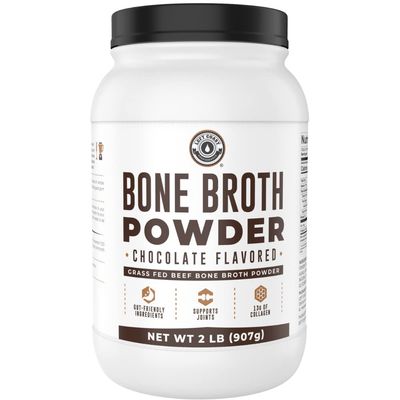 Bone Broth Protein Powder, Chocolate, Grass Fed 2lbs, 42 servings 16g protein, 13g Collagen. Low Carb, 2 net Carb, Dairy Free, Keto Friendly Bone Broth Protein Supplement with Collagen Types I &amp; III