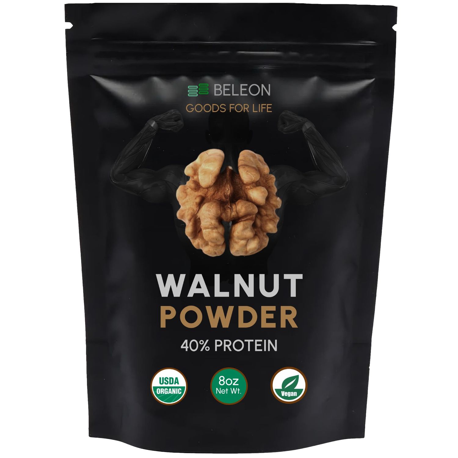 Beleon Goods For Life Organic Walnut Protein Powder 8 oz, Plant Vegan Protein Powder - 40% Protein