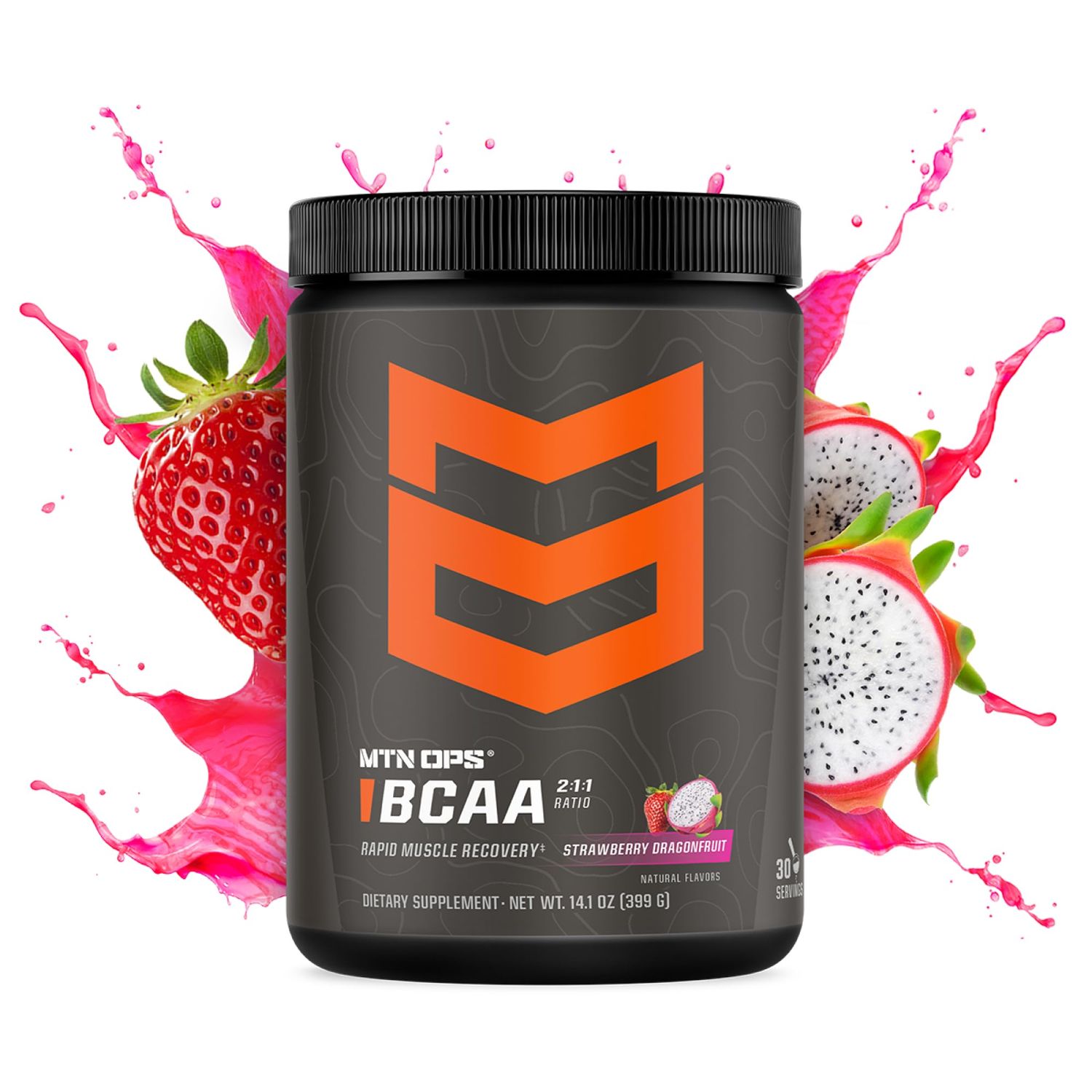 MTN OPS BCAA 2:1:1 Amino Acids Supplement Powder for Rapid Muscle Recovery &amp; Repair with Zero Sugar &amp; Gluten Free (30-Serving Tub, Strawberry Dragonfruit)