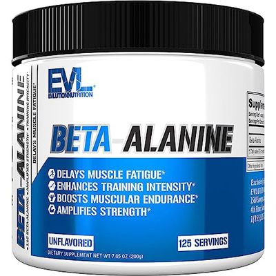 Evlution Nutrition Beta-Alanine - Supports Muscle Endurance, Intense Training &amp; Strength - 1.6g Pure Beta-Alanine Per Serving - Recovery - Dietary Supplement - Unflavored Powder - 125 Servings