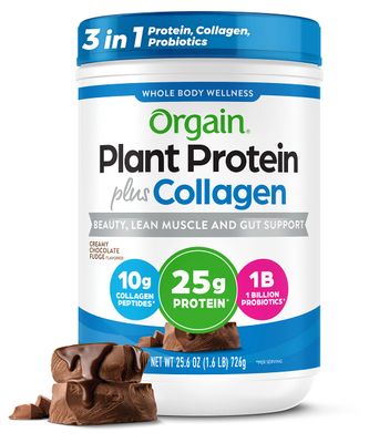 Orgain Protein Powder + Collagen, Creamy Chocolate Fudge - 25g of Protein, 10g Collagen Peptides, Type I &amp; III, 1B CFU Probiotics, Supports Hair, Skin, Nail, Joint &amp; Gut Health, Gluten Free - 1.6lb