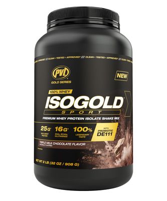 PVL Gold Series - 100% Whey ISOGOLD Sport - Premium Whey Protein Isolate Shake Mix - 2 LB - Triple Chocolate