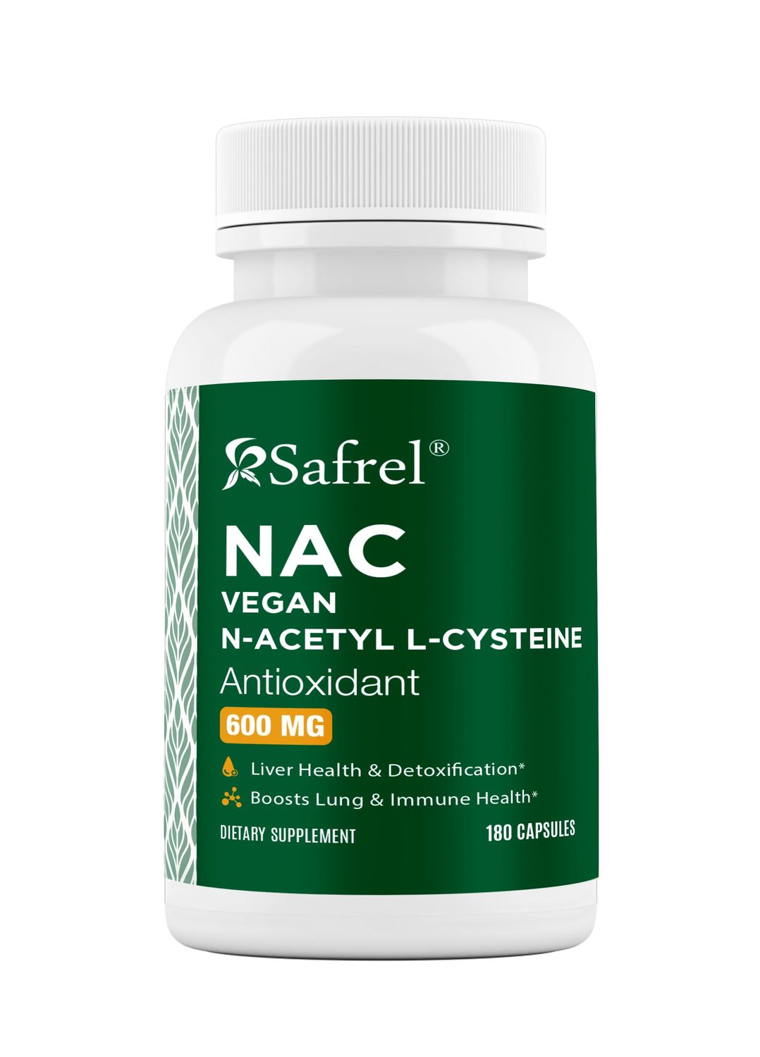 Safrel N-Acetyl-L-Cysteine (NAC) Capsules, 600mg, 180 Count, Respiratory, Immune, Liver Health Potent antioxidant Support, Free-radicals, Easy to Absorb, Non-GMO, Gluten Free