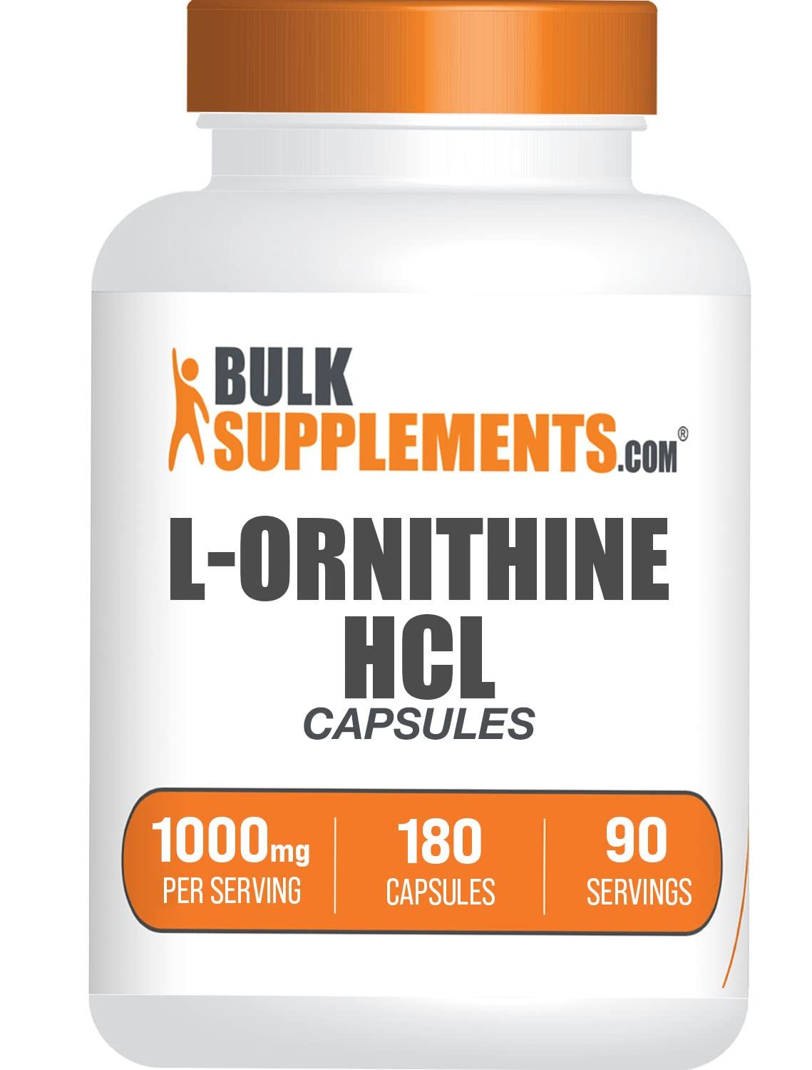BulkSupplements.com L-Ornithine HCl Capsules - L-Ornithine Hydrochloride - Ornithine Capsules - Amino Acids Supplement - L Ornithine 1000mg - 2 Capsules per Serving, 90-Day Supply (180 Capsules)