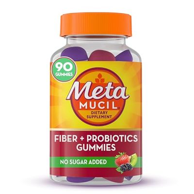 Metamucil Fiber Supplement Gummies with Probiotics for Bloating Relief, No Sugar Added Strawberry Kiwi BlackBerry Flavors, 5g Prebiotic Plant Based Fiber Blend, 90 Count