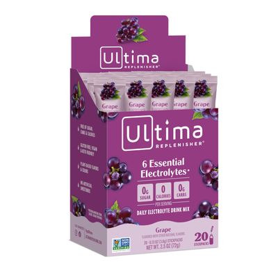 Ultima Replenisher Hydrating Electrolyte Powder, Grape, 20 Count Box, no Sugar, no Carbs, no Calories, Keto, Gluten-Free, Non-GMO, Vegan