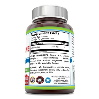 Pure Naturals L-Glutamine Supplement | 1000 Mg Per Serving | 240 Tablets | Non-GMO | Gluten Free | Made in USA
