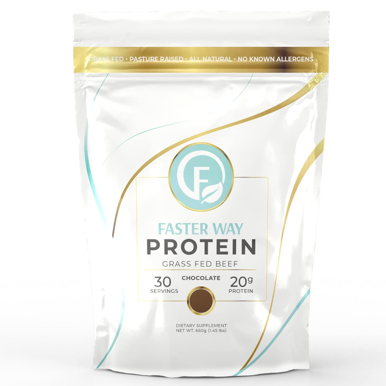 FASTer Way to Fat Loss | Grass Fed Protein Powder Chocolate Flavor, Dairy-Free Alternative to Whey Protein Powder, Pure Hydrolyzed Beef Protein Isolate with All 9 Essential Amino Acids. Non-GMO - 660g