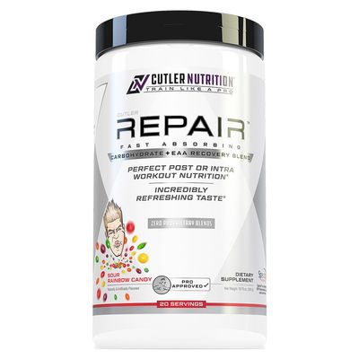 Repair Post Workout Recovery Drink: Fast Absorbing Carbohydrates (Waxy Maize + Cluster Dextrin) and BCAA/EAA for Advanced Muscle Recovery, Sour Rainbow Candy, 20 Servings