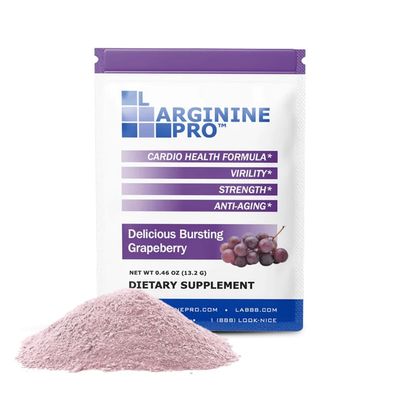 L-ARGININE PRO Supplement ON-The-GO Single Serve Travel Packets - 5,500mg of L-arginine Plus 1,100mg L-Citrulline (Grape Berry, 30 Packets)